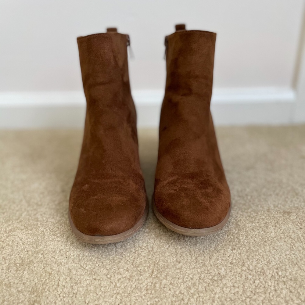 Cognac suede ankle boots